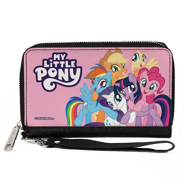 Buckle-Down PU Zip Around Wallet Rectangle - MY LITTLE PONY Title Logo and Mane Six Group Pose Pink