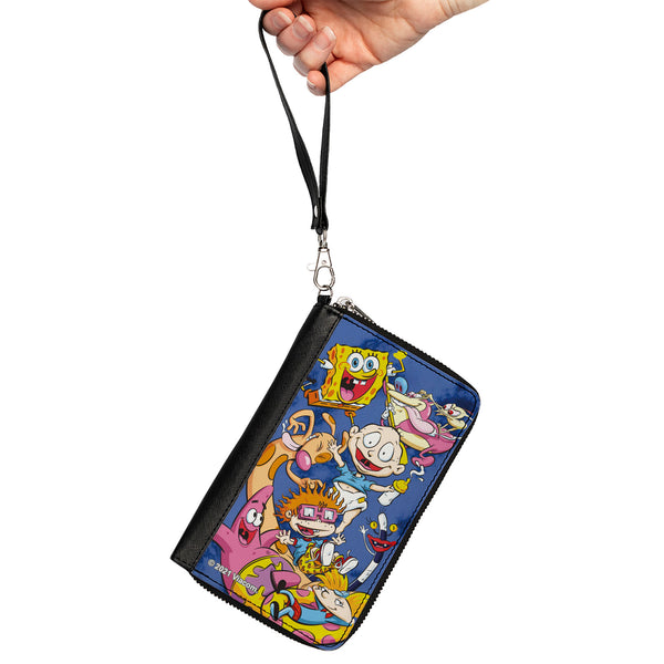 Buckle-Down PU Zip Around Wallet Rectangle - Nick 90's 9-Character Mash Up Collage Blues