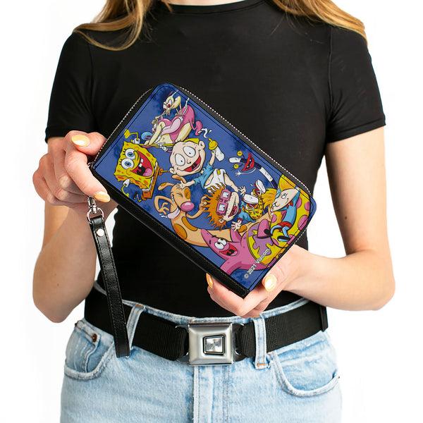 Buckle-Down PU Zip Around Wallet Rectangle - Nick 90's 9-Character Mash Up Collage Blues