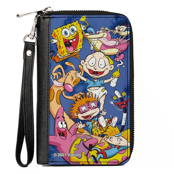 Buckle-Down PU Zip Around Wallet Rectangle - Nick 90's 9-Character Mash Up Collage Blues