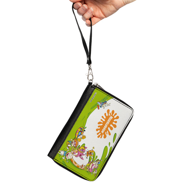 Buckle-Down PU Zip Around Wallet Rectangle - Nick 90's Character Mash Up And NICKELODEON Splat Logo White