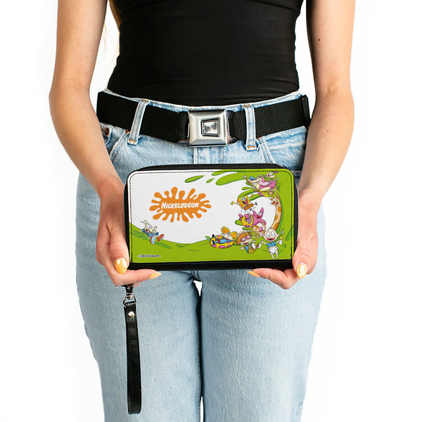 Buckle-Down PU Zip Around Wallet Rectangle - Nick 90's Character Mash Up And NICKELODEON Splat Logo White