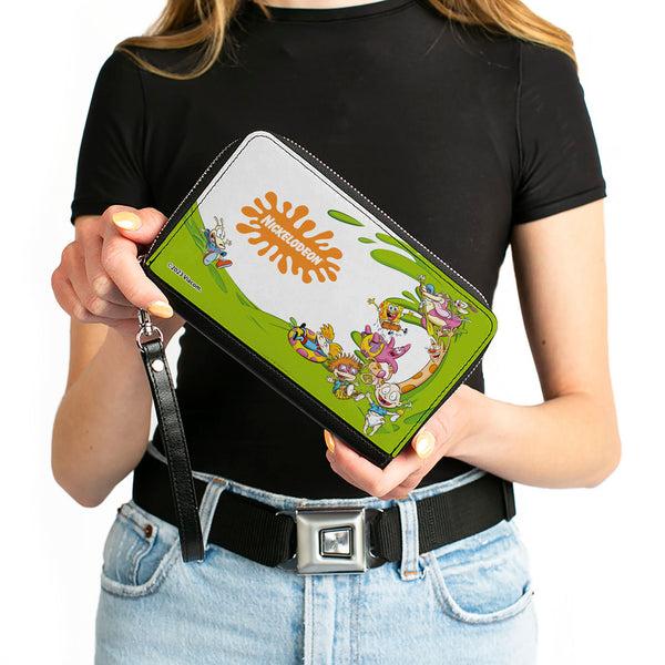 Buckle-Down PU Zip Around Wallet Rectangle - Nick 90's Character Mash Up And NICKELODEON Splat Logo White