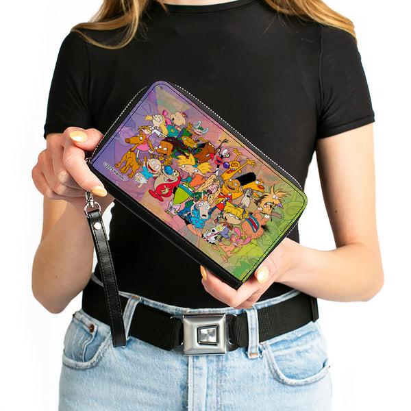 Buckle-Down PU Zip Around Wallet Rectangle - Nick 90's Character Group Pose Fade Multi Color
