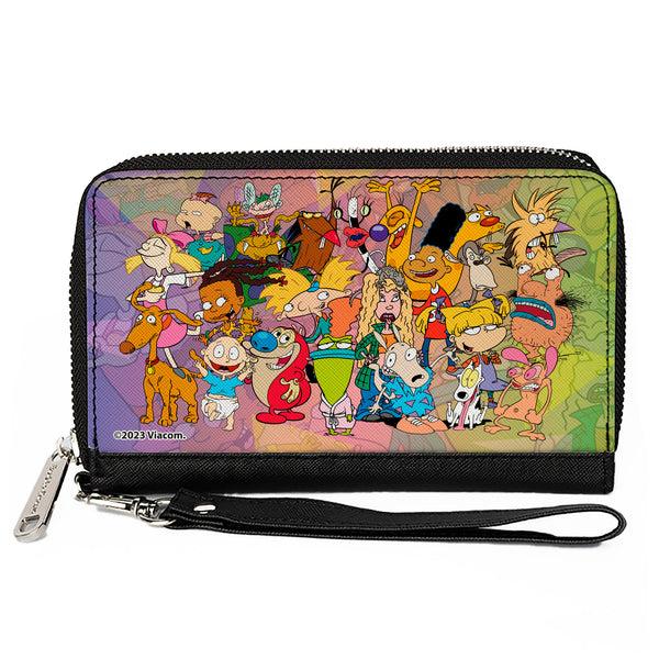 Buckle-Down PU Zip Around Wallet Rectangle - Nick 90's Character Group Pose Fade Multi Color