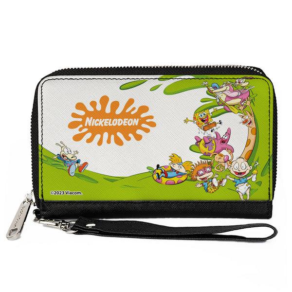 Buckle-Down PU Zip Around Wallet Rectangle - Nick 90's Character Mash Up and NICKELODEON Splat Logo White