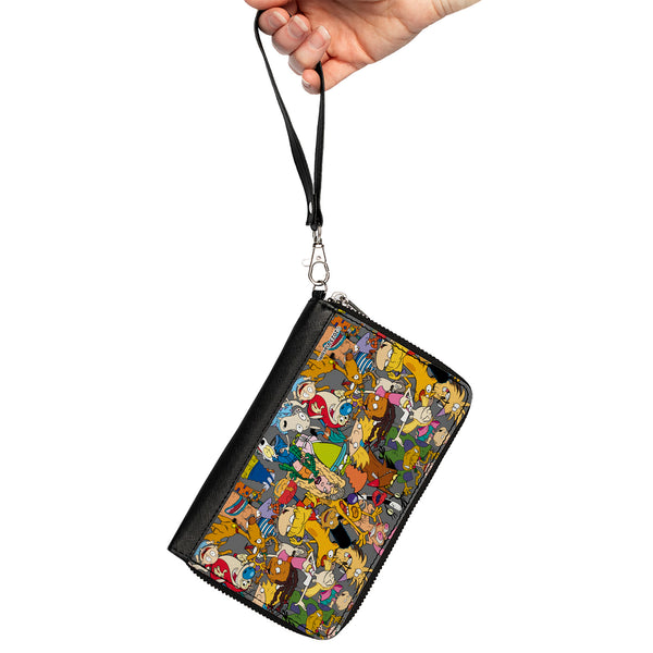 Buckle-Down PU Zip Around Wallet Rectangle - Nick 90's Rewind Mutli Character Mash Up Collage Gray