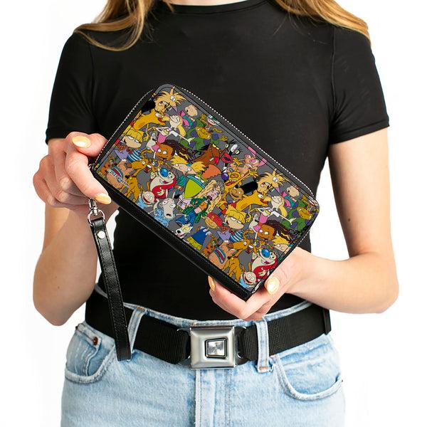 Buckle-Down PU Zip Around Wallet Rectangle - Nick 90's Rewind Mutli Character Mash Up Collage Gray