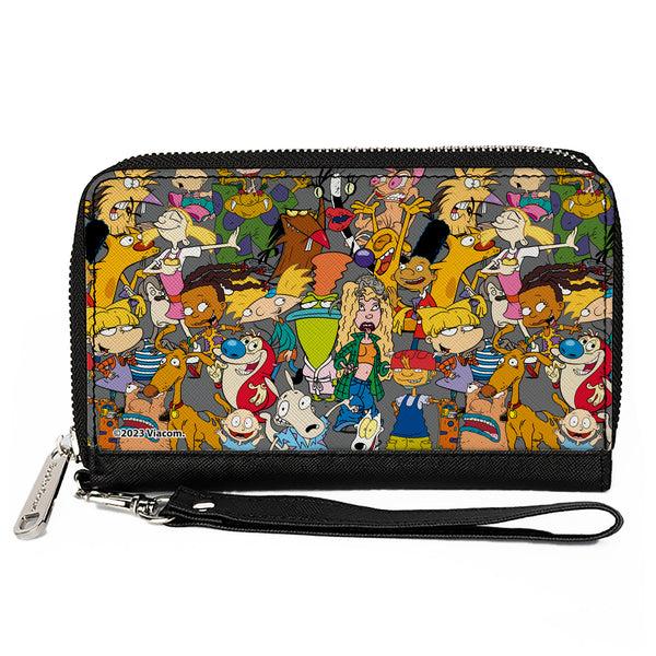 Buckle-Down PU Zip Around Wallet Rectangle - Nick 90's Rewind Mutli Character Mash Up Collage Gray