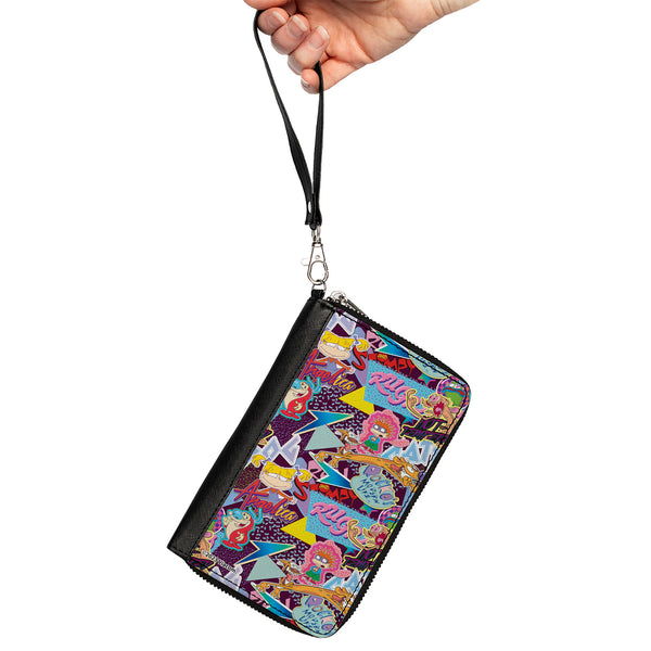 Buckle-Down PU Zip Around Wallet Rectangle - Nick 90's Show Logos And Characters Collage Purple/Multi Color