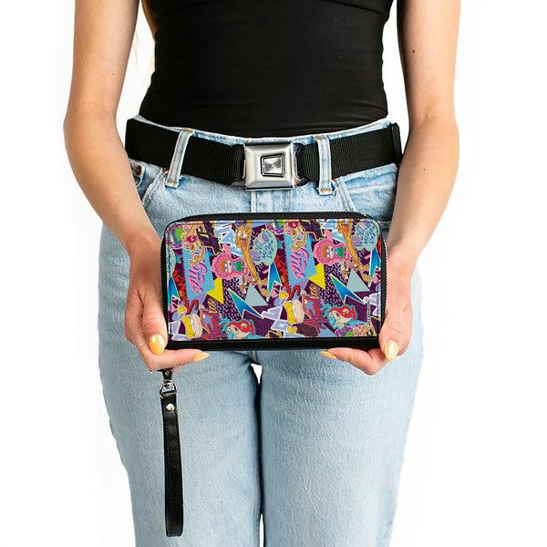 Buckle-Down PU Zip Around Wallet Rectangle - Nick 90's Show Logos And Characters Collage Purple/Multi Color