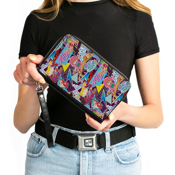 Buckle-Down PU Zip Around Wallet Rectangle - Nick 90's Show Logos And Characters Collage Purple/Multi Color