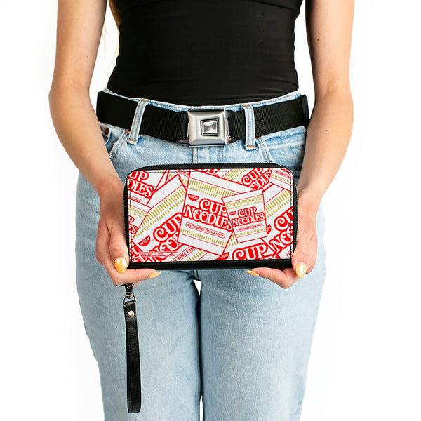 Buckle-Down PU Zip Around Wallet Rectangle - NISSIN CUP NOODLES Cups Stacked White/Red/Dark Yellow