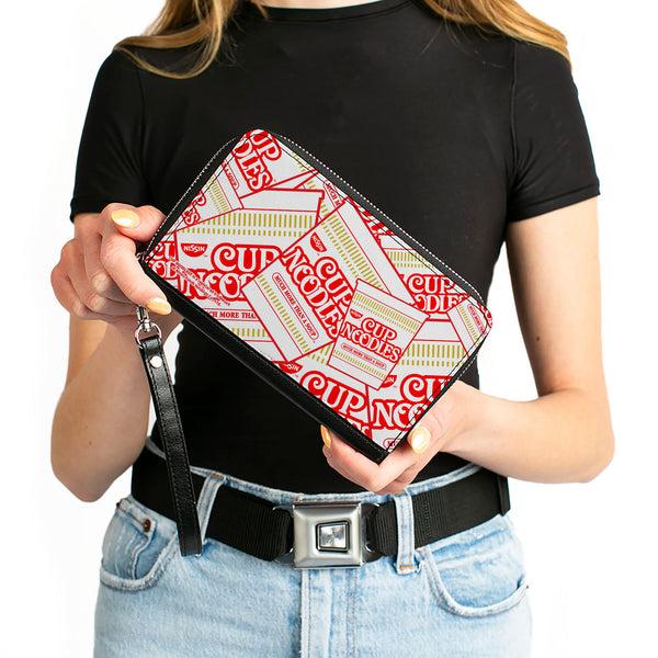 Buckle-Down PU Zip Around Wallet Rectangle - NISSIN CUP NOODLES Cups Stacked White/Red/Dark Yellow
