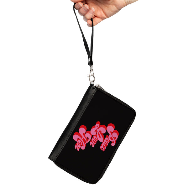 Buckle-Down PU Zip Around Wallet Rectangle - PEACE LOVE HOPE Script Black Red Pink