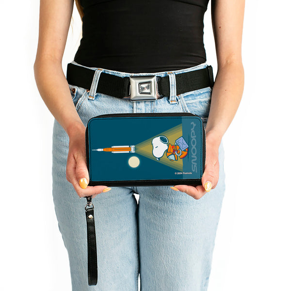 Buckle-Down PU Zip Around Wallet Rectangle - Peanuts Astronaut Rocket Launch Snoopy Pose Blues