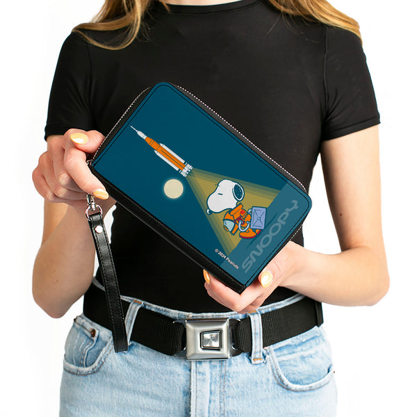 Buckle-Down PU Zip Around Wallet Rectangle - Peanuts Astronaut Rocket Launch Snoopy Pose Blues