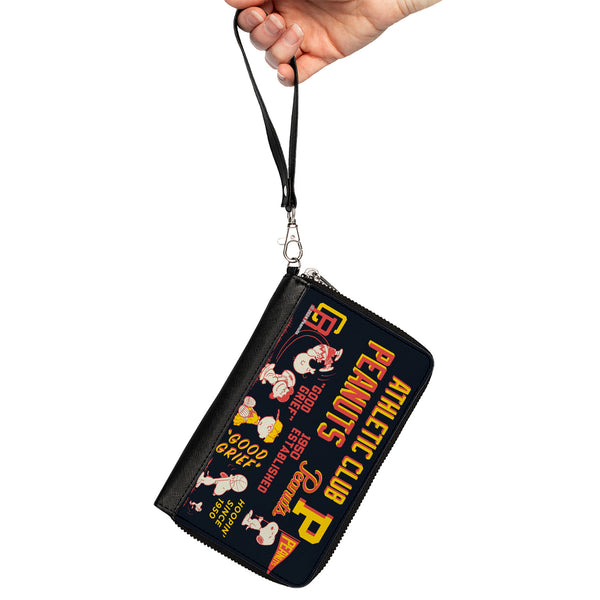 Buckle-Down PU Zip Around Wallet Rectangle - PEANUTS ATHLETIC CLUB Varsity Poses And Quotes Collage Black/Red/Yellow