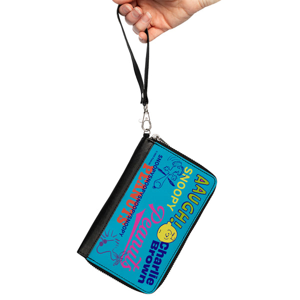 Buckle-Down PU Zip Around Wallet Rectangle - PEANUTS Charlie Brown Snoopy And Woodstock Typography Collage Blue/Multi Color