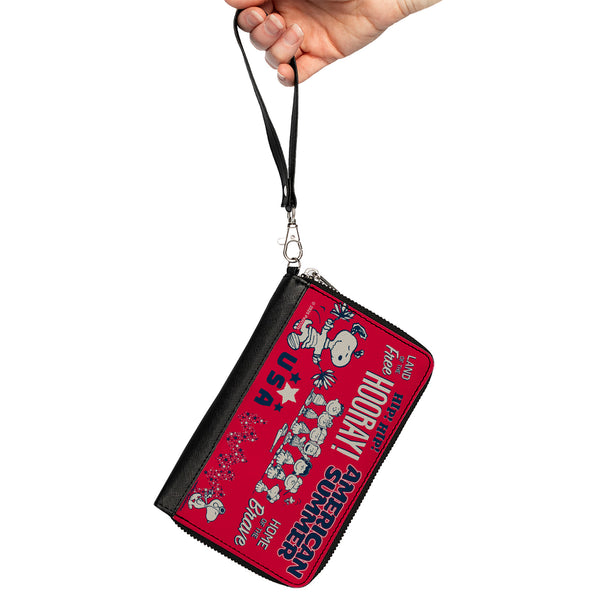Buckle-Down PU Zip Around Wallet Rectangle - Peanuts Gang AMERICAN SUMMER Poses Red/Blue/White