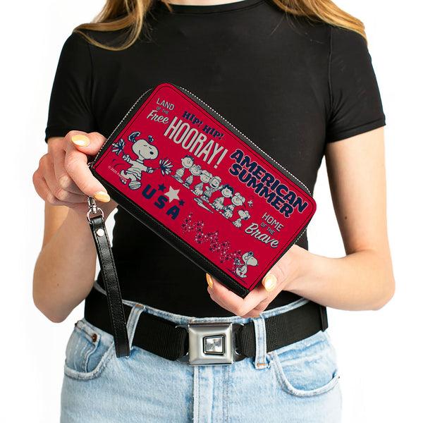 Buckle-Down PU Zip Around Wallet Rectangle - Peanuts Gang AMERICAN SUMMER Poses Red/Blue/White