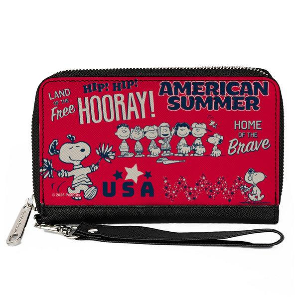 Buckle-Down PU Zip Around Wallet Rectangle - Peanuts Gang AMERICAN SUMMER Poses Red/Blue/White