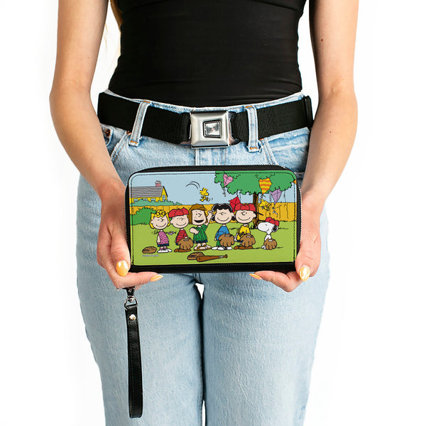 Buckle-Down PU Zip Around Wallet Rectangle - Peanuts Gang Backyard Baseball Group Pose