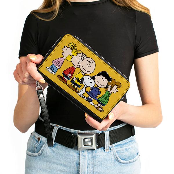 Buckle-Down PU Zip Around Wallet Rectangle - Peanuts Gang Close-Up Group Pose Golden Yellow