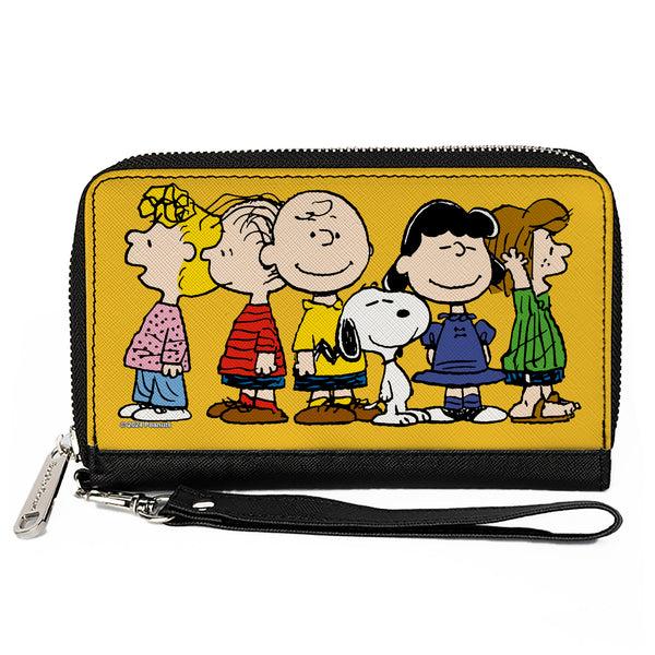 Buckle-Down PU Zip Around Wallet Rectangle - Peanuts Gang Close-Up Group Pose Golden Yellow