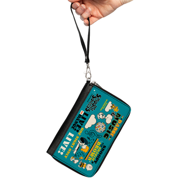 Buckle-Down PU Zip Around Wallet Rectangle - Peanuts Gang DANCE MUSIC Poses And Quotes Blue/Multi Color