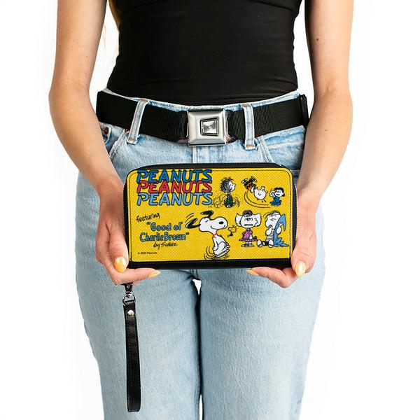 Buckle-Down PU Zip Around Wallet Rectangle - PEANUTS Gang FEATURING GOOD OL CHARLIE BROWN Character Poses Yellow/Multi Color