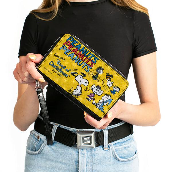 Buckle-Down PU Zip Around Wallet Rectangle - PEANUTS Gang FEATURING GOOD OL CHARLIE BROWN Character Poses Yellow/Multi Color