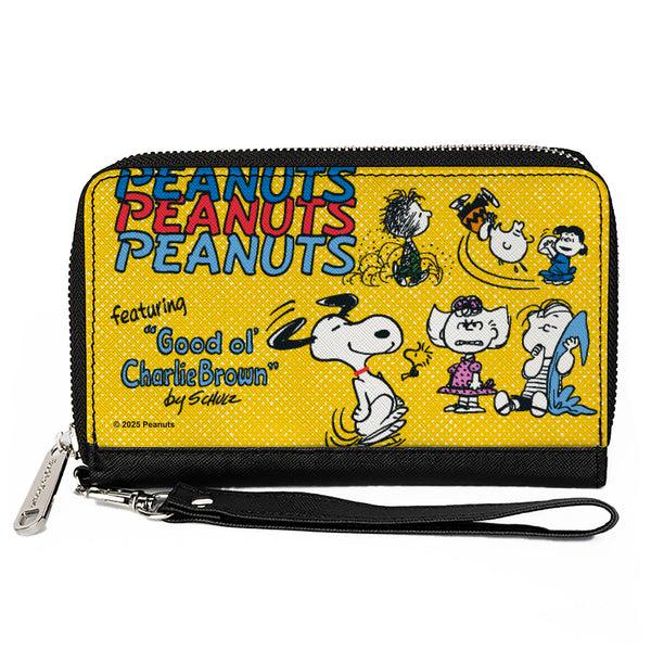 Buckle-Down PU Zip Around Wallet Rectangle - PEANUTS Gang FEATURING GOOD OL CHARLIE BROWN Character Poses Yellow/Multi Color