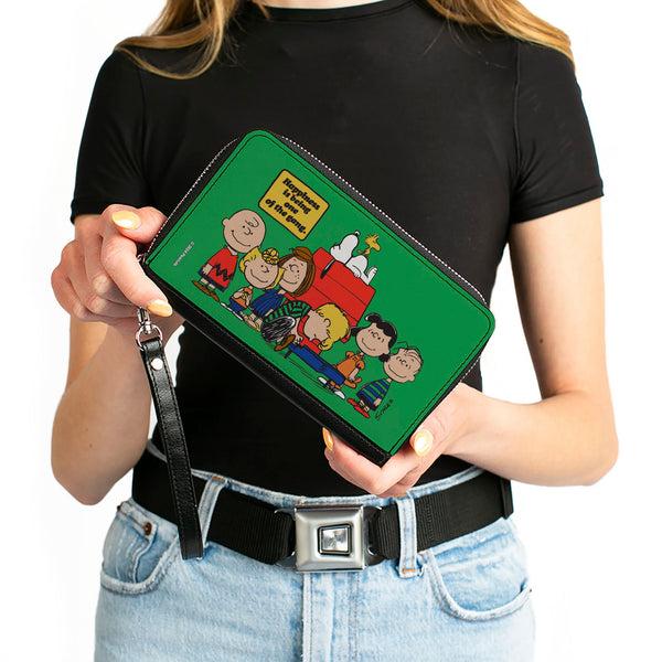 Buckle-Down PU Zip Around Wallet Rectangle - Peanuts Gang HAPINESS IS BEING ONE OF THE GANG Group Pose Green