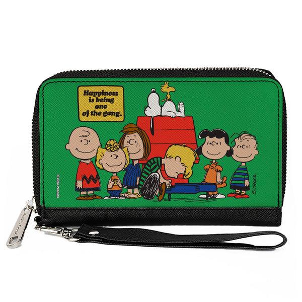 Buckle-Down PU Zip Around Wallet Rectangle - Peanuts Gang HAPINESS IS BEING ONE OF THE GANG Group Pose Green