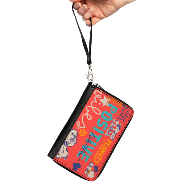 Buckle-Down PU Zip Around Wallet Rectangle - Peanuts Gang SEMI-POSITIVE VIBES Poses Red/Blues/White