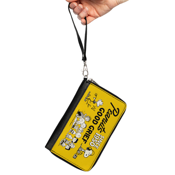 Buckle-Down PU Zip Around Wallet Rectangle - PEANUTS Gang SINCE 1950 GOOD GRIEF Group Pose Yellow/Black