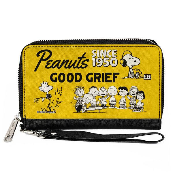 Buckle-Down PU Zip Around Wallet Rectangle - PEANUTS Gang SINCE 1950 GOOD GRIEF Group Pose Yellow/Black
