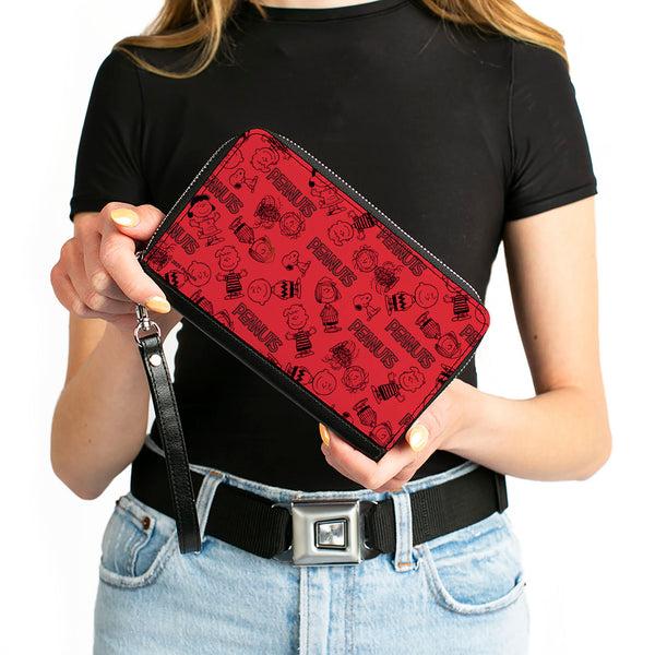 Buckle-Down PU Zip Around Wallet Rectangle - PEANUTS Gang Six Character And Title Logo Collage Red/Black