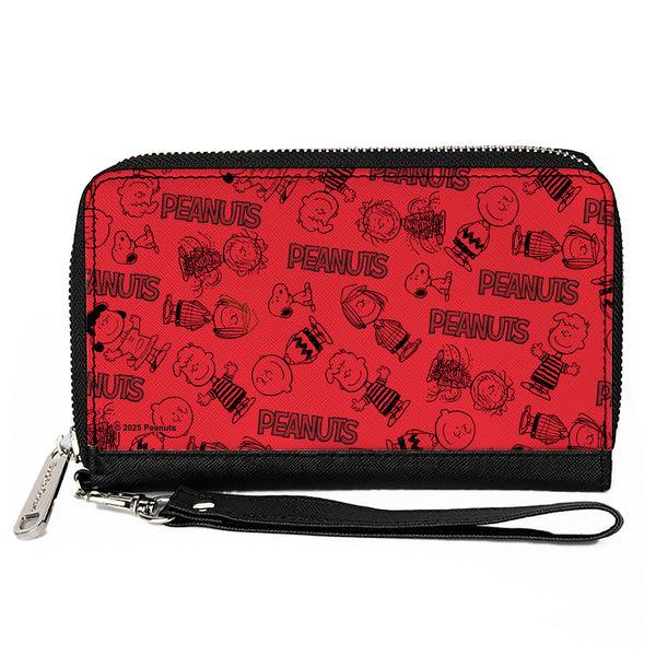 Buckle-Down PU Zip Around Wallet Rectangle - PEANUTS Gang Six Character and Title Logo Collage Red/Black