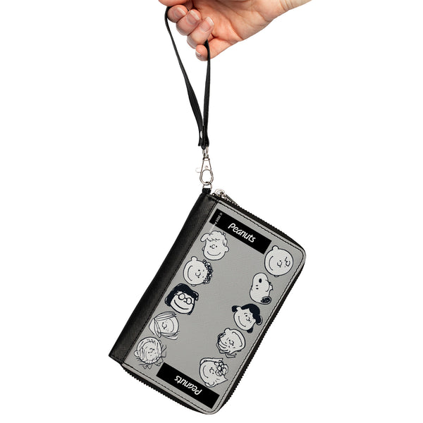 Buckle-Down PU Zip Around Wallet Rectangle - Peanuts Gang Ten Character Faces Gray/Black/White