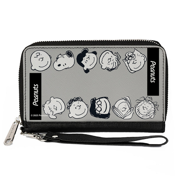 Buckle-Down PU Zip Around Wallet Rectangle - Peanuts Gang Ten Character Faces Gray/Black/White