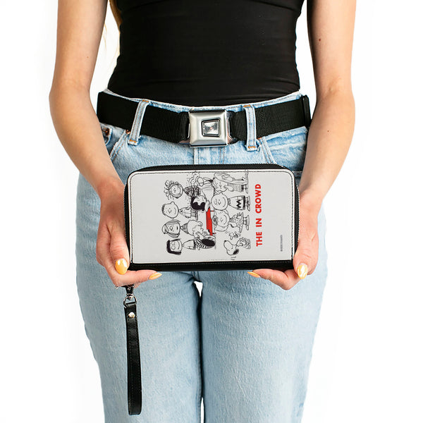 Buckle-Down PU Zip Around Wallet Rectangle - Peanuts Gang THE IN CROWD Group Pose White/Black/Red