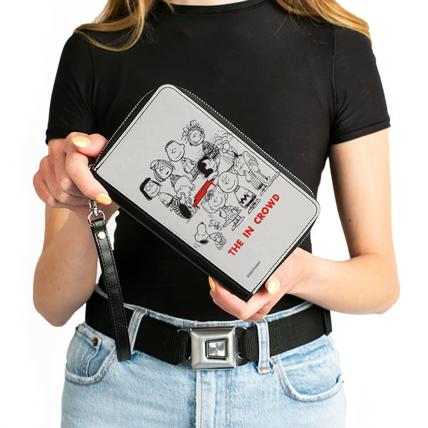 Buckle-Down PU Zip Around Wallet Rectangle - Peanuts Gang THE IN CROWD Group Pose White/Black/Red