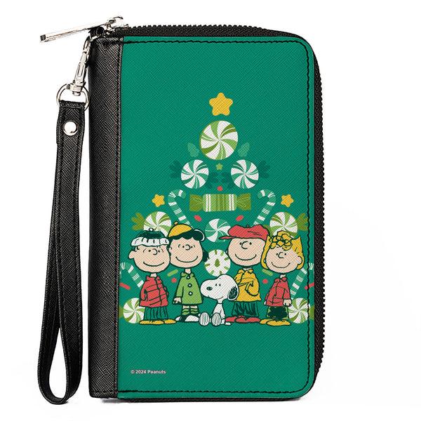 Buckle-Down PU Zip Around Wallet Rectangle - Peanuts Holiday Christmas Tree Group Pose Greens