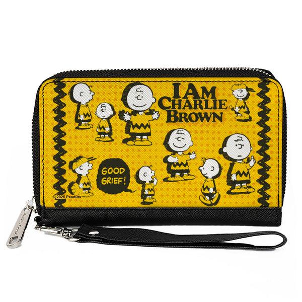 Buckle-Down PU Zip Around Wallet Rectangle - Peanuts I AM CHARLIE BROWN Poses and Zig Zag Stripe Yellows/Black