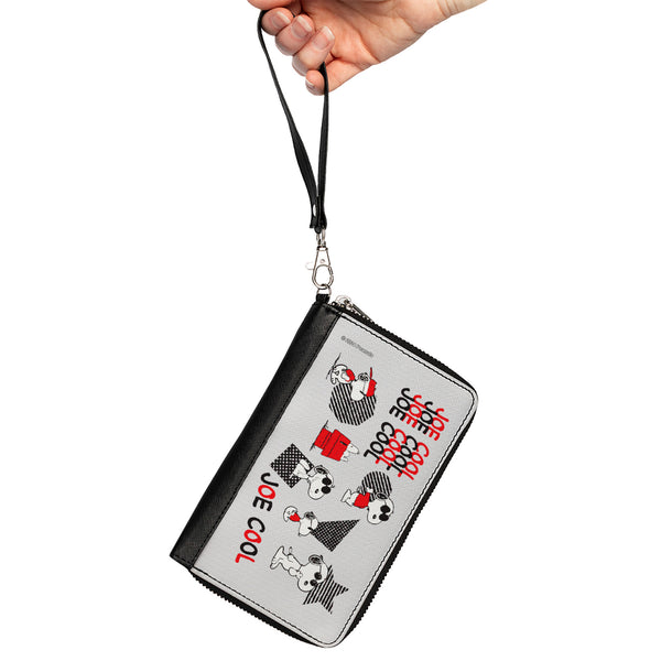Buckle-Down PU Zip Around Wallet Rectangle - Peanuts JOE COOL Snoopy Poses And Text Gray/Black/Red/White