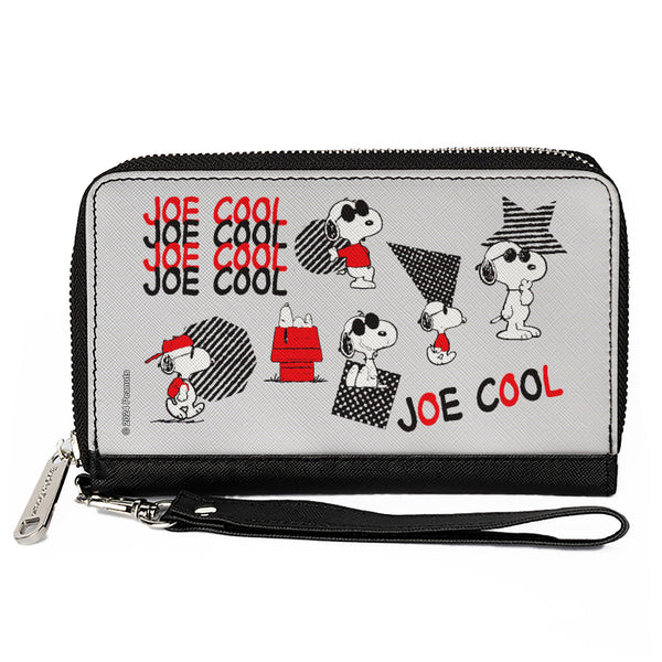 Buckle-Down PU Zip Around Wallet Rectangle - Peanuts JOE COOL Snoopy Poses and Text Gray/Black/Red/White