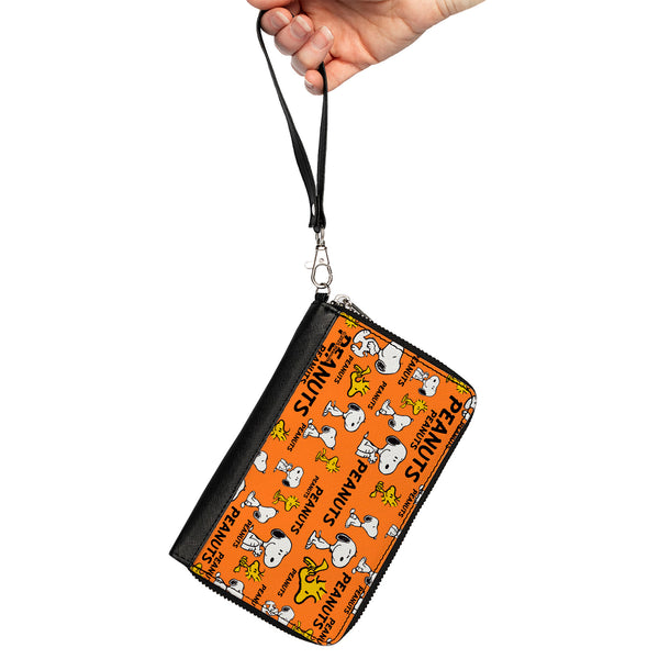 Buckle-Down PU Zip Around Wallet Rectangle - PEANUTS Snoopy And Woodstock Poses Collage Orange