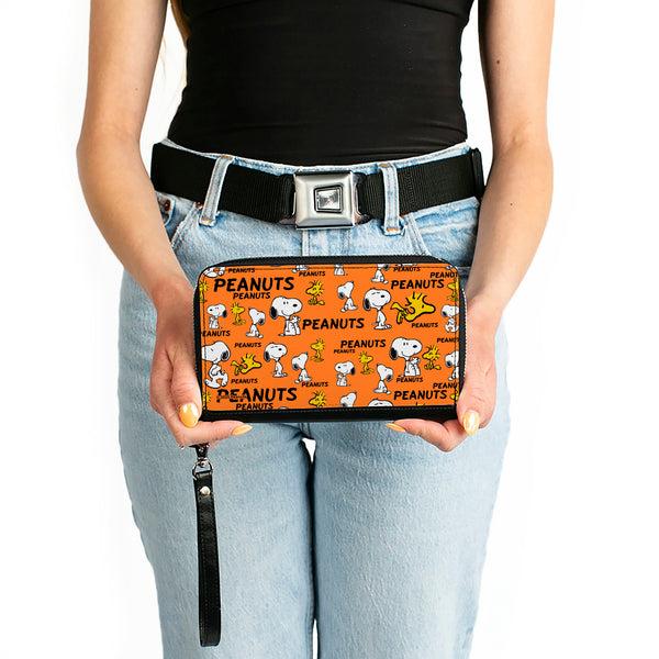 Buckle-Down PU Zip Around Wallet Rectangle - PEANUTS Snoopy And Woodstock Poses Collage Orange